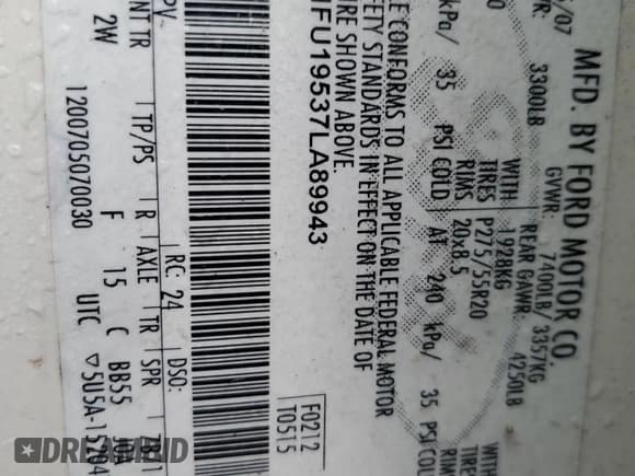 ✅ 2007 Ford Expedition Limited • VIN: 1FMFU19537LA89943 • Lot: 83773165. Wystawiony na Copart z przebiegiem 165 399 mil. Bezpłatny archiwum sprzedaży aukcyjnych z USA i szczegółowy raport historii pojazdu na DreamBid. Zdjęcie 14.