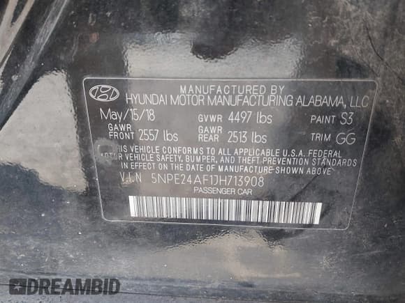 ✅ 2018 Hyundai Sonata SE • VIN: 5NPE24AF1JH713908 • Лот: 43652462. Опубликован ранее на IAAI с пробегом 104 915 миль. Бесплатный доступ к архиву аукционных продаж из США и подробный отчёт об истории автомобиля на DreamBid. Изображение 9.