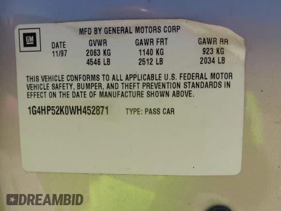 ✅ 1998 Buick LeSabre Custom • VIN: 1G4HP52K0WH452871 • Lot: 42750192. Wystawiony na IAAI z przebiegiem 113 218 mil. Bezpłatny archiwum sprzedaży aukcyjnych z USA i szczegółowy raport historii pojazdu na DreamBid. Zdjęcie 9.