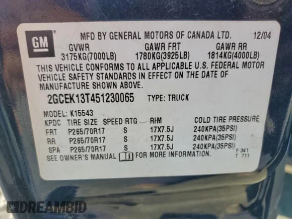 ✅ 2005 Chevrolet Silverado 1500 Z71 • VIN: 2GCEK13T451230065 • Lot: 95255475. Listed on Copart with Not provided. Free auction sales archive from the USA and detailed vehicle history report at DreamBid. Image 12.