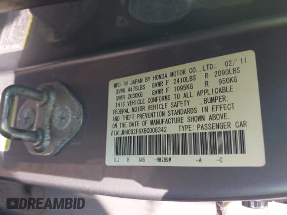 ✅ 2011 Acura TSX • VIN: JH4CU2F6XBC008342 • Lot: 42217476. Listed on IAAI with 163,540 mi. Free auction sales archive from the USA and detailed vehicle history report at DreamBid. Image 9.