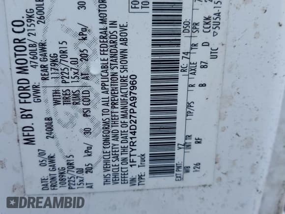 ✅ 2007 Ford Ranger XL • VIN: 1FTYR14D27PA97960 • Лот: 87299645. Опубликован ранее на Copart с пробегом 151 164 миль. Бесплатный доступ к архиву аукционных продаж из США и подробный отчёт об истории автомобиля на DreamBid. Изображение 12.