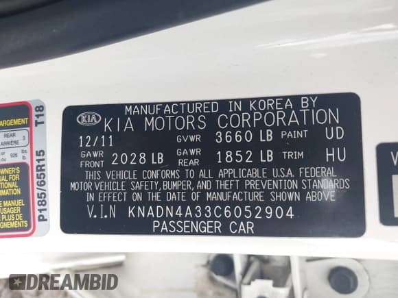 ✅ 2012 Kia Rio EX • VIN: KNADN4A33C6052904 • Lot: 41174800. Listed on IAAI with 114,701 mi. Free auction sales archive from the USA and detailed vehicle history report at DreamBid. Image 9.