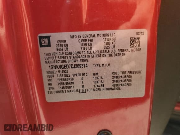 ✅ 2012 Chevrolet Traverse 1LT • VIN: 1GNKVGED7CJ269374 • Lot: 67962155. Wystawiony na Copart z przebiegiem 159 752 mil. Bezpłatny archiwum sprzedaży aukcyjnych z USA i szczegółowy raport historii pojazdu na DreamBid. Zdjęcie 13.