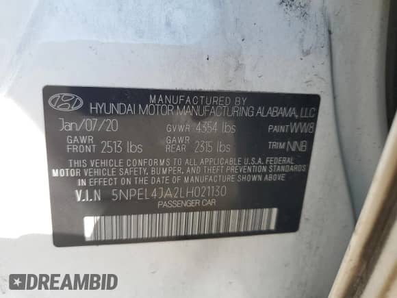 2020 Hyundai Sonata SEL z VIN 5NPEL4JA2LH021130, wystawiony jako Copart lot #71849385 z przebiegiem 106 779 mil mil oraz Szkoda całkowita • Salvage title. Historia ofert i sprzedaży dostępna na DreamBid. Obrazek 12.