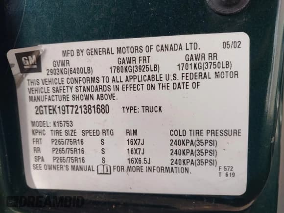 ✅ 2002 GMC Sierra 1500 SLE • VIN: 2GTEK19T721381680 • Лот: 43529200. Опубликован ранее на IAAI с пробегом 87 689 миль. Бесплатный доступ к архиву аукционных продаж из США и подробный отчёт об истории автомобиля на DreamBid. Изображение 9.