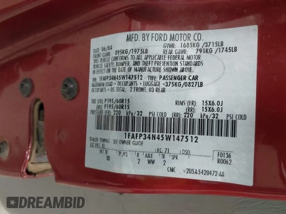 ✅ 2005 Ford Focus S • VIN: 1FAFP34N45W147512 • Lot: 43528588. Wystawiony na IAAI z przebiegiem 162 037 mil. Bezpłatny archiwum sprzedaży aukcyjnych z USA i szczegółowy raport historii pojazdu na DreamBid. Zdjęcie 9.