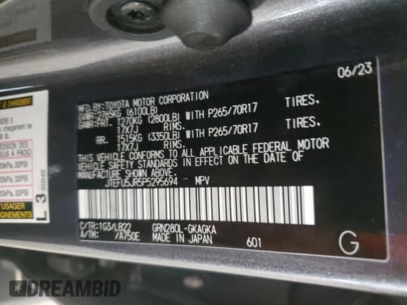 ✅ 2023 Toyota 4Runner SR5 Premium • VIN: JTEFU5JR5P5295694 • Лот: 91813925. Опубликован ранее на Copart с пробегом 46 230 миль. Бесплатный доступ к архиву аукционных продаж из США и подробный отчёт об истории автомобиля на DreamBid. Изображение 13.