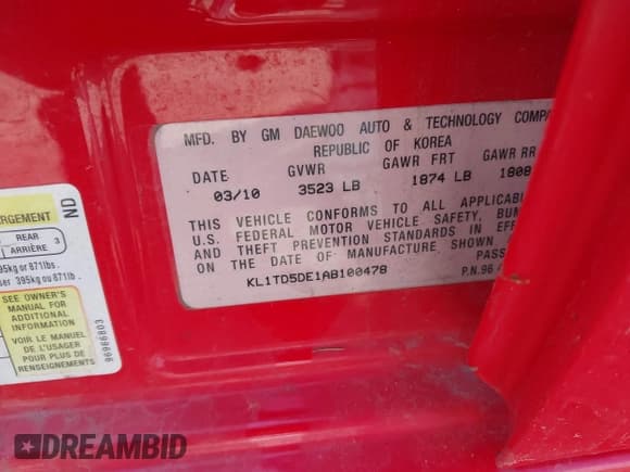 ✅ 2010 Chevrolet Aveo 1LT • VIN: KL1TD5DE1AB100478 • Lot: 42500788. Wystawiony na IAAI z przebiegiem 155 851 mil. Bezpłatny archiwum sprzedaży aukcyjnych z USA i szczegółowy raport historii pojazdu na DreamBid. Zdjęcie 9.