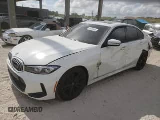 2023 BMW 3 Series 330i z VIN 3MW69FF0XP8D14701, wystawiony jako Copart lot #69259465 z przebiegiem 36 560 mil mil oraz Szkoda całkowita • Salvage title. Historia ofert i sprzedaży dostępna na DreamBid. Obrazek 1.