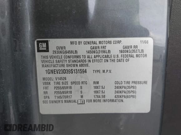 ✅ 2009 Chevrolet Traverse 1LT • VIN: 1GNEV23D39S131594 • Lot: 43439330. Wystawiony na IAAI z przebiegiem 211 508 mil. Bezpłatny archiwum sprzedaży aukcyjnych z USA i szczegółowy raport historii pojazdu na DreamBid. Zdjęcie 9.