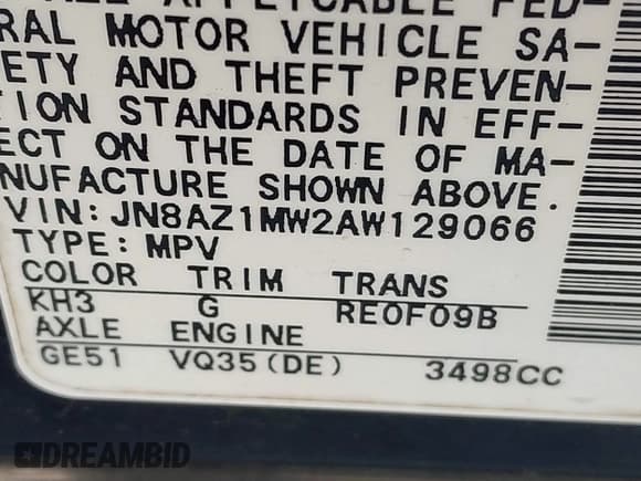 ✅ 2010 Nissan Murano SL • VIN: JN8AZ1MW2AW129066 • Lot: 43700995. Listed on IAAI with 169,999 mi. Free auction sales archive from the USA and detailed vehicle history report at DreamBid. Image 9.