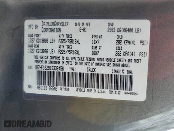 2001 Dodge 1500 с VIN 1B7HF16Z91S332456, выставлен на аукционе Copart как лот 86576254 с пробегом 151 706 миль миль и Списание • Salvage title. История ставок и продаж доступна на DreamBid. Изображение 12.