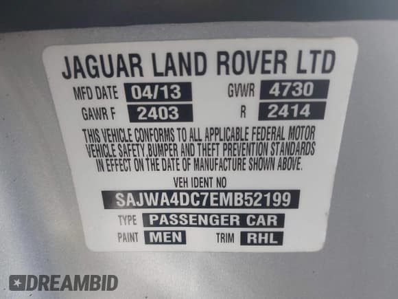 ✅ 2014 Jaguar XK XKR • VIN: SAJWA4DC7EMB52199 • Lot: 41191119. Listed on IAAI with 90,585 mi. Free auction sales archive from the USA and detailed vehicle history report at DreamBid. Image 9.