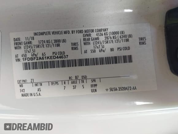 ✅ 2019 Ford F-250 XL • VIN: 1FDBF2A61KED44637 • Lot: 42774481. Listed on IAAI with 90,869 mi. Free auction sales archive from the USA and detailed vehicle history report at DreamBid. Image 9.