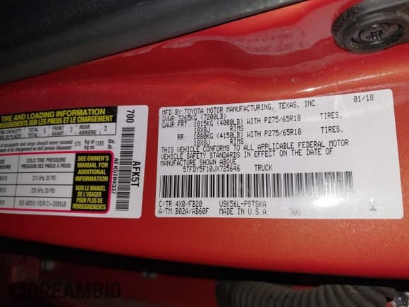 ✅ 2018 Toyota Tundra SR5 • VIN: 5TFDY5F10JX725646 • Лот: 43559134. Опубликован ранее на IAAI с пробегом 83 498 миль. Бесплатный доступ к архиву аукционных продаж из США и подробный отчёт об истории автомобиля на DreamBid. Изображение 9.