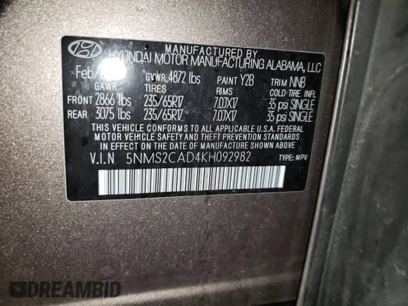 ✅ 2019 Hyundai Santa Fe SE • VIN: 5NMS2CAD4KH092982 • Lot: 70875062. Wystawiony na Copart z przebiegiem 107 862 mil. Bezpłatny archiwum sprzedaży aukcyjnych z USA i szczegółowy raport historii pojazdu na DreamBid. Zdjęcie 15.