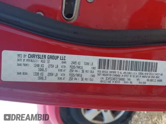 2013 Dodge Journey American Value with VIN 3C4PDCAB7DT500881, listed as a IAAI auction lot 43193439 with 165,029 mi miles and . Bid and sale history available at DreamBid. Image 9.