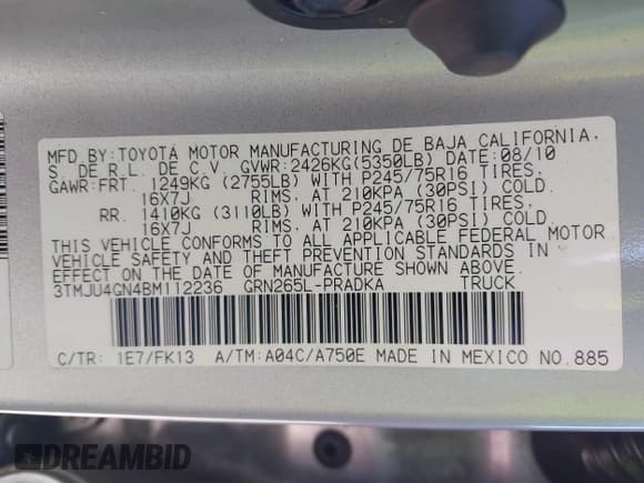 ✅ 2011 Toyota Tacoma PreRunner • VIN: 3TMJU4GN4BM112236 • Lot: 41595008. Listed on IAAI with 197,397 mi. Free auction sales archive from the USA and detailed vehicle history report at DreamBid. Image 9.