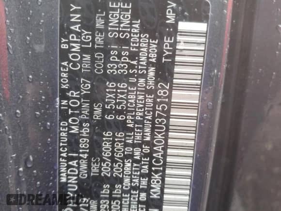 ✅ 2019 Hyundai Kona SE • VIN: KM8K1CAA0KU375182 • Lot: 56171643. Listed on Copart with 80,373 mi miles. Access the free auction sales archive from the USA and view a detailed vehicle history report at DreamBid. Image 15.