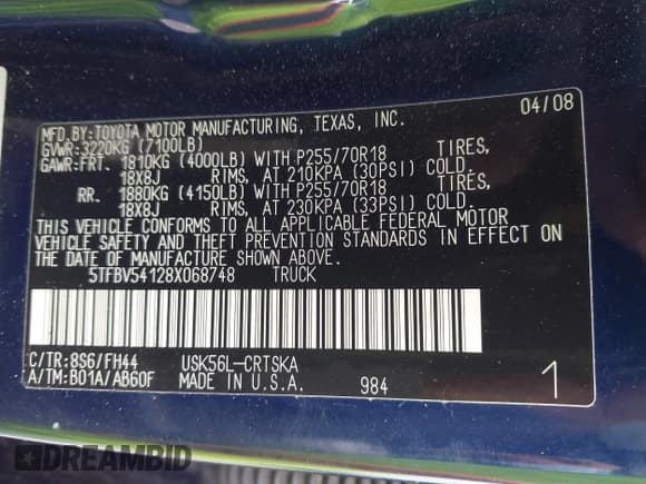 ✅ 2008 Toyota Tundra • VIN: 5TFBV54128X068748 • Lot: 42377372. Wystawiony na IAAI z przebiegiem 226 312 mil. Bezpłatny archiwum sprzedaży aukcyjnych z USA i szczegółowy raport historii pojazdu na DreamBid. Zdjęcie 9.