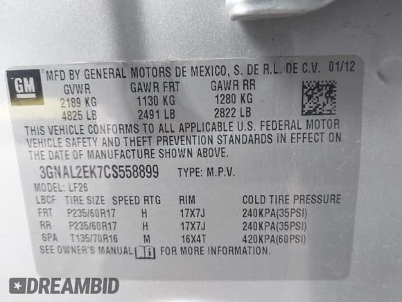 ✅ 2012 Chevrolet Captiva Sport LS • VIN: 3GNAL2EK7CS558899 • Lot: 43791079. Wystawiony na IAAI z przebiegiem 136 091 mil. Bezpłatny archiwum sprzedaży aukcyjnych z USA i szczegółowy raport historii pojazdu na DreamBid. Zdjęcie 9.