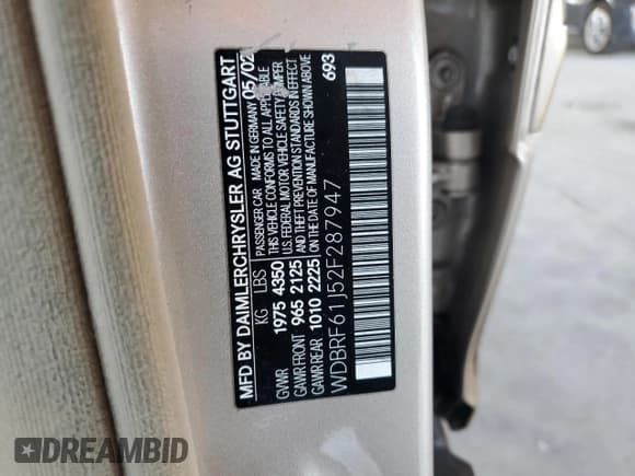 ✅ 2002 Mercedes-Benz C 230/260/280/320 • VIN: WDBRF61J52F287947 • Lot: 69471795. Wystawiony na Copart z przebiegiem 144 473 mil. Bezpłatny archiwum sprzedaży aukcyjnych z USA i szczegółowy raport historii pojazdu na DreamBid. Zdjęcie 12.