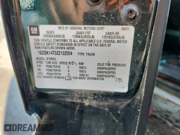 2002 Chevrolet Silverado 1500 LS with VIN 1GCEK14T32Z122554, listed as a Copart auction lot 62341735 with 83,409 mi miles and Clean title. Bid and sale history available at DreamBid. Image 13.