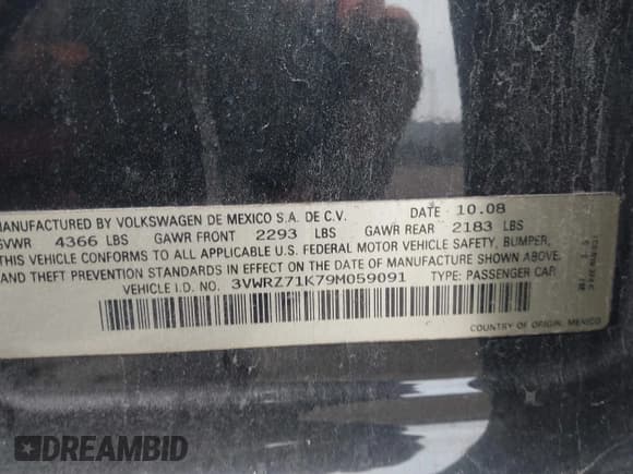 ✅ 2009 Volkswagen Jetta SE • VIN: 3VWRZ71K79M059091 • Lot: 43767375. Listed on IAAI with 92,582 mi. Free auction sales archive from the USA and detailed vehicle history report at DreamBid. Image 9.