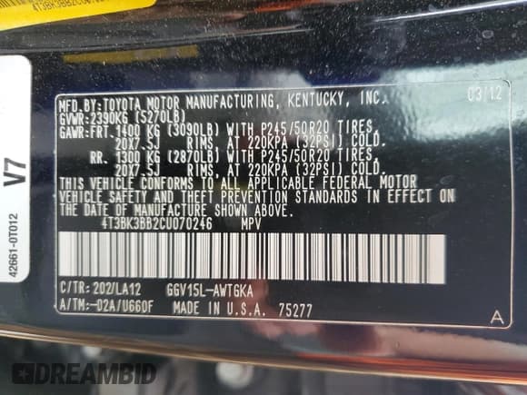 ✅ 2012 Toyota Venza Limited • VIN: 4T3BK3BB2CU070246 • Lot: 71746645. Wystawiony na Copart z przebiegiem 96 519 mil. Bezpłatny archiwum sprzedaży aukcyjnych z USA i szczegółowy raport historii pojazdu na DreamBid. Zdjęcie 13.