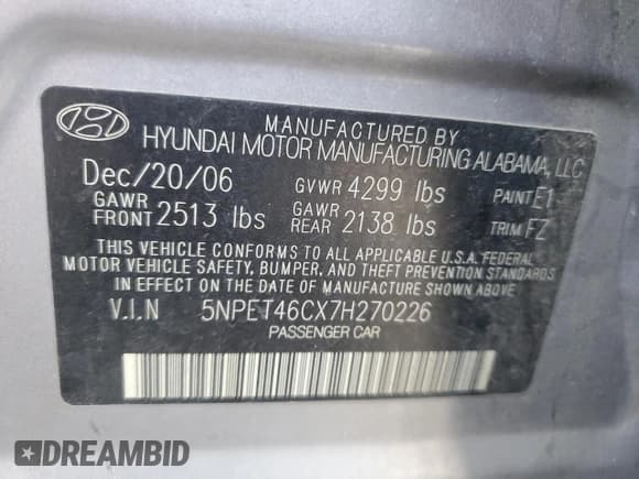 ✅ 2007 Hyundai Sonata GLS • VIN: 5NPET46CX7H270226 • Лот: 78948794. Опубликован ранее на Copart с пробегом 344 173 миль. Бесплатный доступ к архиву аукционных продаж из США и подробный отчёт об истории автомобиля на DreamBid. Изображение 12.