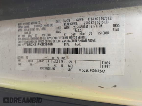 ✅ 2023 Ford Transit Cargo • VIN: 1FTBR2X81PKB38408 • Lot: 42608271. Listed on IAAI with 28,384 mi. Free auction sales archive from the USA and detailed vehicle history report at DreamBid. Image 9.