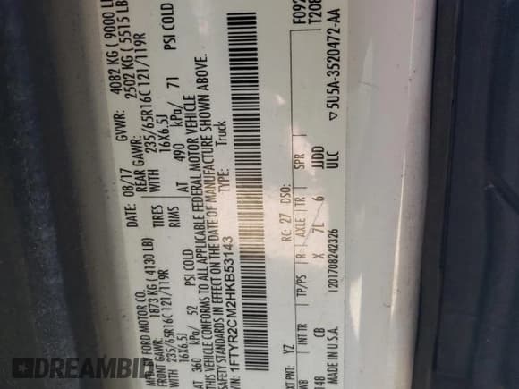 ✅ 2017 Ford Transit • VIN: 1FTYR2CM2HKB53143 • Лот: 85592835. Опубликован ранее на Copart с пробегом 217 822 миль. Бесплатный доступ к архиву аукционных продаж из США и подробный отчёт об истории автомобиля на DreamBid. Изображение 13.