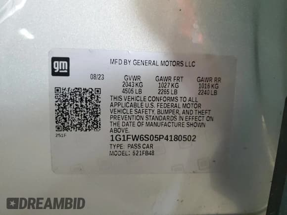 ✅ 2023 Chevrolet Bolt EV 1LT • VIN: 1G1FW6S05P4180502 • Лот: 92381565. Опубликован ранее на Copart с пробегом 81 418 миль. Бесплатный доступ к архиву аукционных продаж из США и подробный отчёт об истории автомобиля на DreamBid. Изображение 14.