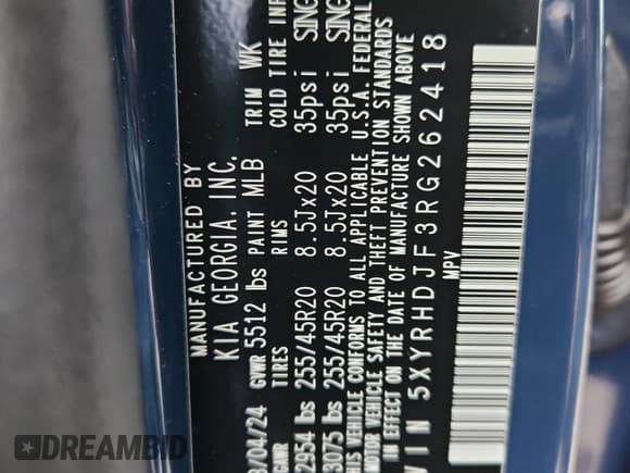 ✅ 2024 Kia Sorento X-Line EX • VIN: 5XYRHDJF3RG262418 • Lot: 69949905. Listed on Copart with 20,747 mi. Free auction sales archive from the USA and detailed vehicle history report at DreamBid. Image 13.