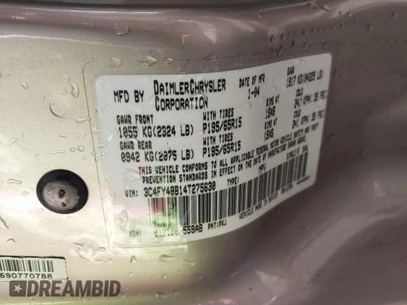 ✅ 2004 Chrysler PT Cruiser • VIN: 3C4FY48B14T275630 • Lot: 41379862. Listed on IAAI with 161,505 mi. Free auction sales archive from the USA and detailed vehicle history report at DreamBid. Image 9.