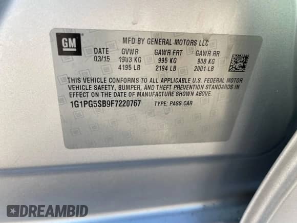 2015 Chevrolet Cruze LTZ с VIN 1G1PG5SB9F7220767, выставлен на аукционе Copart как лот 91602935 с пробегом 191 407 миль миль и Чистый • Clean title. История ставок и продаж доступна на DreamBid. Изображение 10.