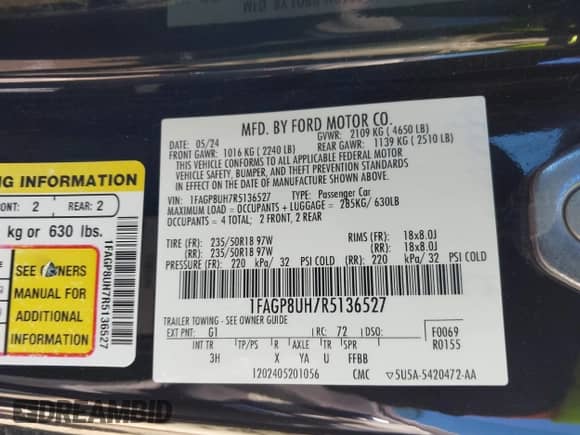 2024 Ford Mustang EcoBoost Premium с VIN 1FAGP8UH7R5136527, выставлен на аукционе IAAI как лот 43594280 с пробегом 37 086 миль миль и . История ставок и продаж доступна на DreamBid. Изображение 9.