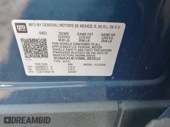 ✅ 2021 Chevrolet Equinox LT • VIN: 3GNAXUEV5ML383512 • Лот: 42995131. Опубликован ранее на IAAI с пробегом 33 727 миль. Бесплатный доступ к архиву аукционных продаж из США и подробный отчёт об истории автомобиля на DreamBid. Изображение 9.
