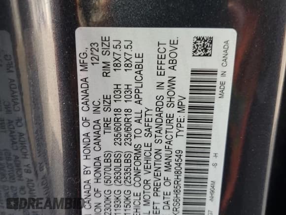 ✅ 2024 Honda CR-V Sport-L • VIN: 2HKRS6H85RH804549 • Лот: 81891205. Опубликован ранее на Copart с пробегом 38 475 миль. Бесплатный доступ к архиву аукционных продаж из США и подробный отчёт об истории автомобиля на DreamBid. Изображение 12.