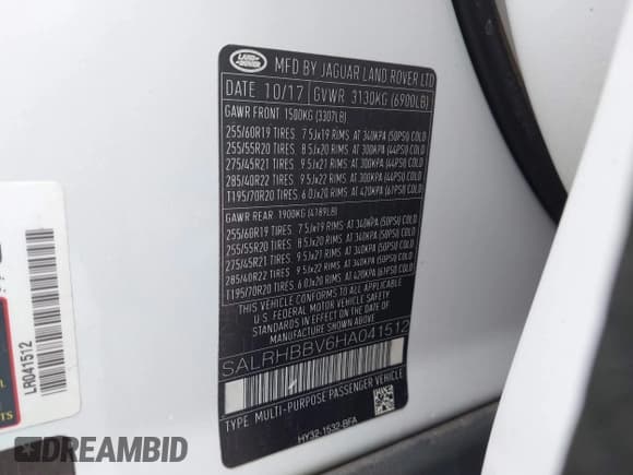 ✅ 2017 Land Rover Discovery HSE Luxury • VIN: SALRHBBV6HA041512 • Lot: 43731168. Listed on IAAI with 98,507 mi. Free auction sales archive from the USA and detailed vehicle history report at DreamBid. Image 9.