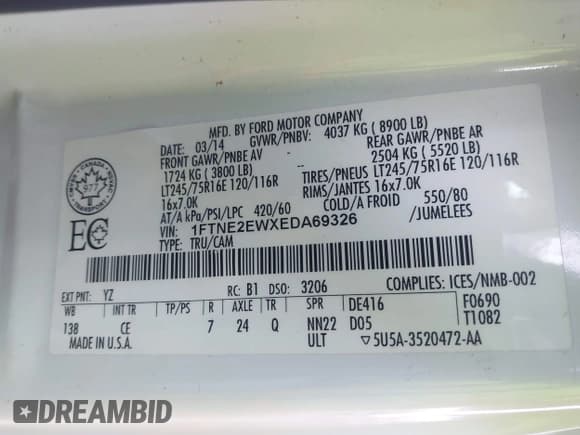 ✅ 2014 Ford Econoline Cargo Commercial • VIN: 1FTNE2EWXEDA69326 • Lot: 43748593. Wystawiony na IAAI z przebiegiem 139 521 mil. Bezpłatny archiwum sprzedaży aukcyjnych z USA i szczegółowy raport historii pojazdu na DreamBid. Zdjęcie 9.