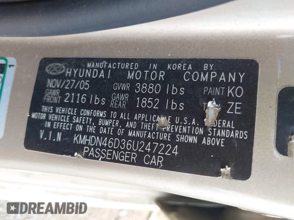 ✅ 2006 Hyundai Elantra GLS • VIN: KMHDN46D36U247224 • Lot: 42582410. Wystawiony na IAAI z przebiegiem 98 888 mil. Bezpłatny archiwum sprzedaży aukcyjnych z USA i szczegółowy raport historii pojazdu na DreamBid. Zdjęcie 9.