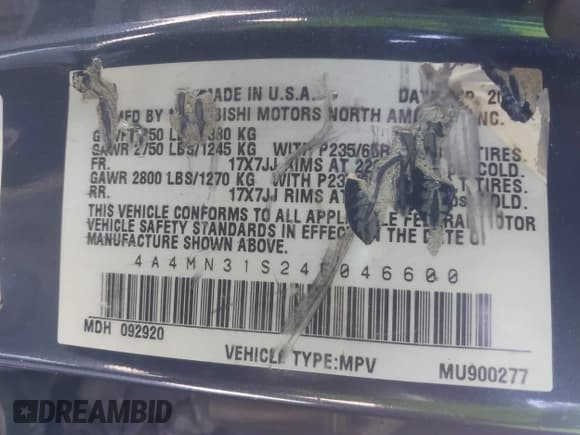 ✅ 2004 Mitsubishi Endeavor XLS • VIN: 4A4MN31S24E046600 • Lot: 42872702. Listed on IAAI with 147,485 mi. Free auction sales archive from the USA and detailed vehicle history report at DreamBid. Image 9.