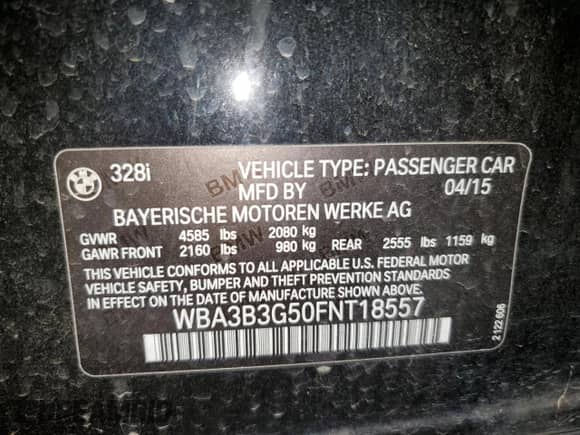 2015 BMW 3 Series 328i xDrive z VIN WBA3B3G50FNT18557, wystawiony jako Copart lot #47348795 z przebiegiem 99 102 mil mil oraz Szkoda całkowita • Salvage title. Historia ofert i sprzedaży dostępna na DreamBid. Obrazek 12.