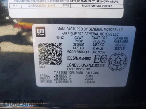 2022 Chevrolet Traverse RS с VIN 1GNEVJKWXNJ183446, выставлен на аукционе Copart как лот 85706305 с пробегом 32 477 миль миль и Списание • Salvage title. История ставок и продаж доступна на DreamBid. Изображение 13.