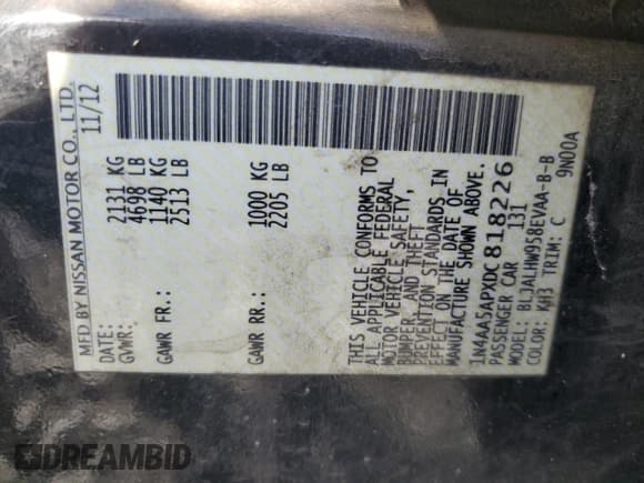 ✅ 2013 Nissan Maxima SV • VIN: 1N4AA5APXDC818226 • Lot: 82269725. Wystawiony na Copart z przebiegiem 234 875 mil. Bezpłatny archiwum sprzedaży aukcyjnych z USA i szczegółowy raport historii pojazdu na DreamBid. Zdjęcie 13.