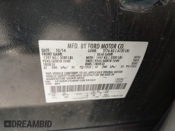 ✅ 2015 Ford Explorer XLT • VIN: 1FM5K7D88FGB18303 • Lot: 41214385. Listed on IAAI with 119,813 mi. Free auction sales archive from the USA and detailed vehicle history report at DreamBid. Image 9.