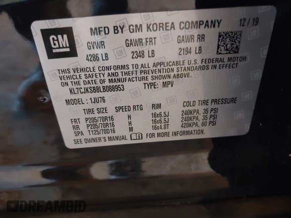 ✅ 2020 Chevrolet Trax LS • VIN: KL7CJKSB8LB088953 • Lot: 43392952. Wystawiony na IAAI z przebiegiem 90 707 mil. Bezpłatny archiwum sprzedaży aukcyjnych z USA i szczegółowy raport historii pojazdu na DreamBid. Zdjęcie 9.