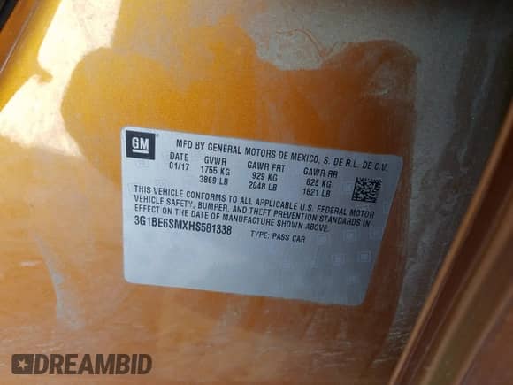 ✅ 2017 Chevrolet Cruze LT • VIN: 3G1BE6SMXHS581338 • Лот: 55974490. Размещён на Copart с пробегом 29 595 миль миль. Получите бесплатный доступ к архиву аукционных продаж из США и посмотрите подробный отчёт об истории автомобиля на DreamBid. Изображение 10.